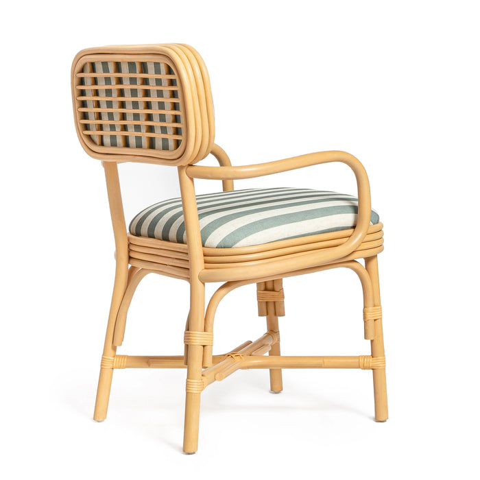 Dorine Striped Performance Linen &amp; Rattan Dining Armchair