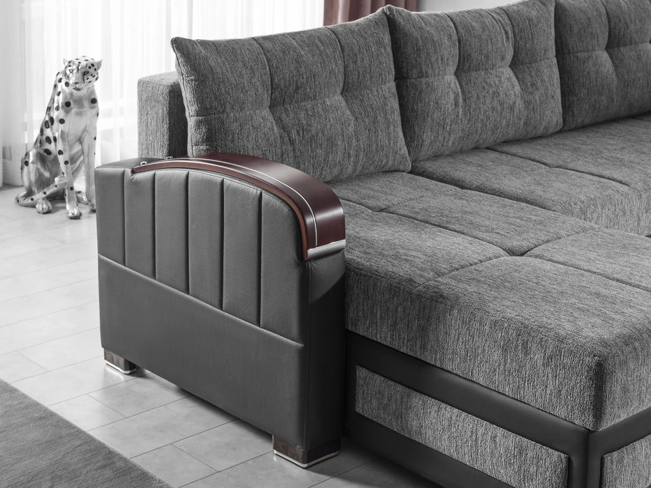 Ottomanson Maya Collection Upholstered Convertible Sectional with Storage