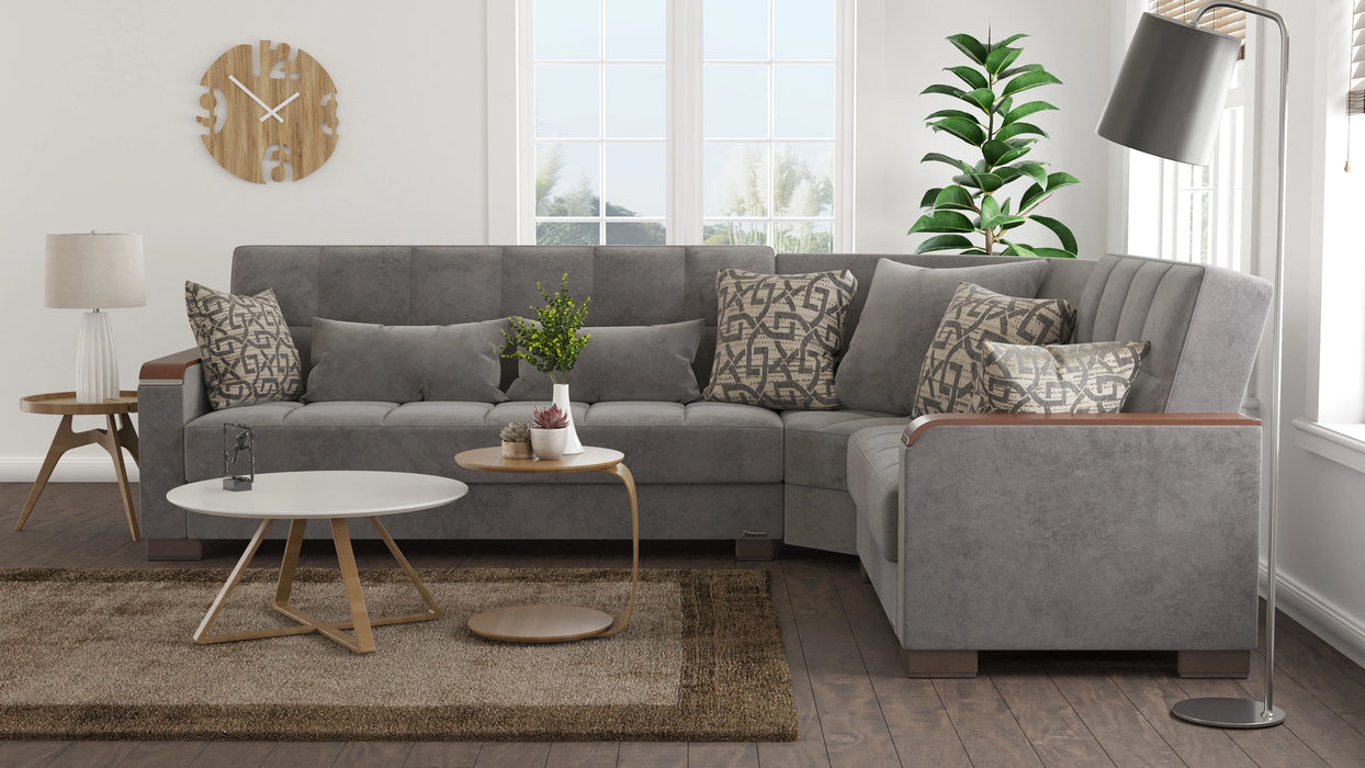 Ottomanson Armada X Collection Upholstered Convertible Wood Trimmed Sectional with Storage