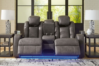 Fyne-Dyme Power Reclining Loveseat with Console - Home And Beyond