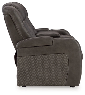 Fyne-Dyme Power Reclining Loveseat with Console - Home And Beyond