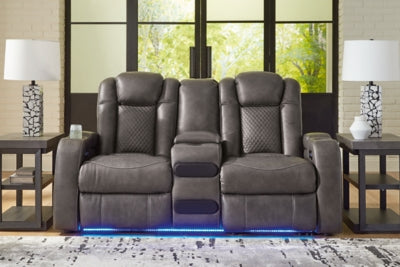 Fyne-Dyme Power Reclining Loveseat with Console - Home And Beyond