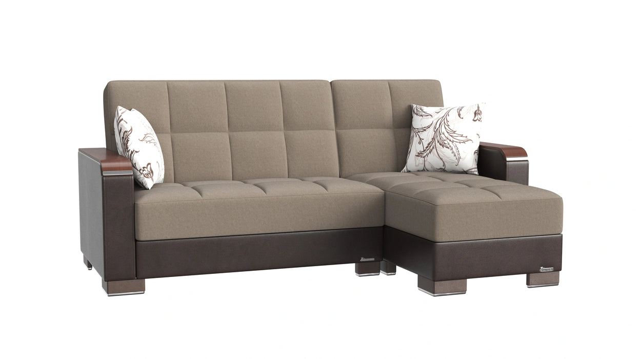 Ottomanson Armada X Collection Upholstered Convertible Wood Trimmed Chaise Lounge with Storage