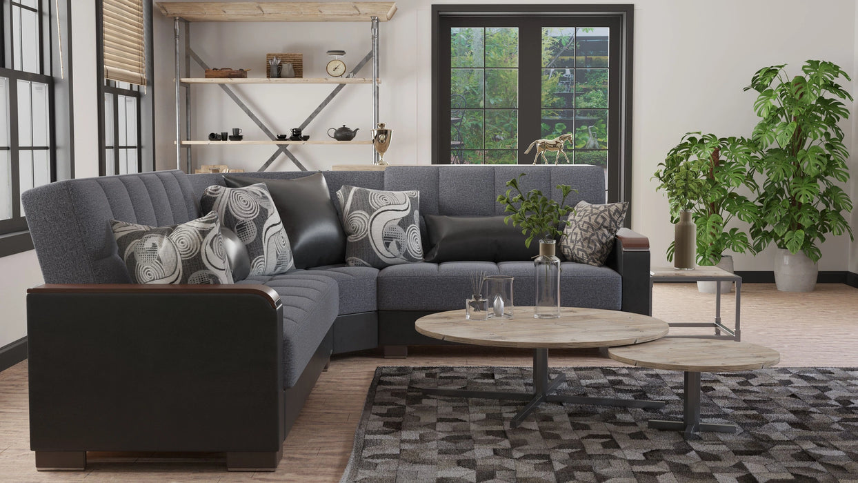 Ottomanson Armada X Collection Upholstered Convertible Wood Trimmed Sectional with Storage