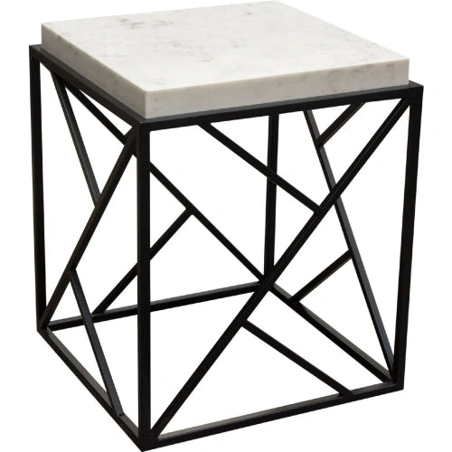 Plymouth Square Accent Table w/ Genuine Grey Marble Top & Black Metal Base
