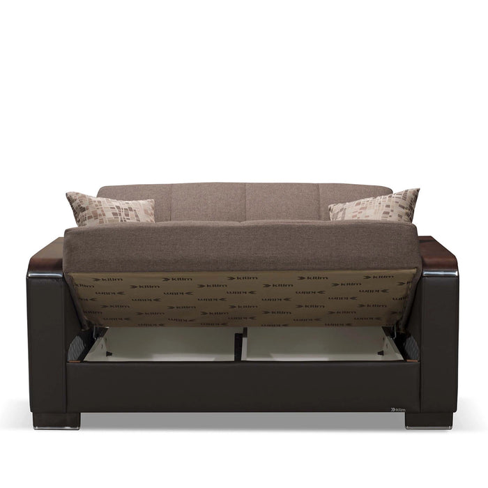 Ottomanson Armada X Collection Upholstered Convertible Wood Trimmed Loveseat with Storage