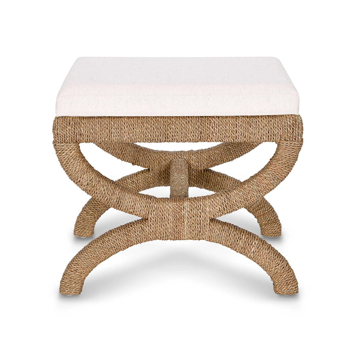 Kappa Cream Contract-Grade Fabric and Natural Seagrass Accent Stool