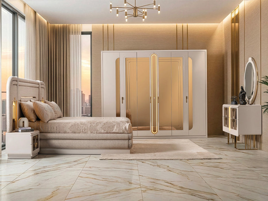 Monza Bedroom (Queen Frame With Headboard & Dresser With Mirror & 2 Nightstand)