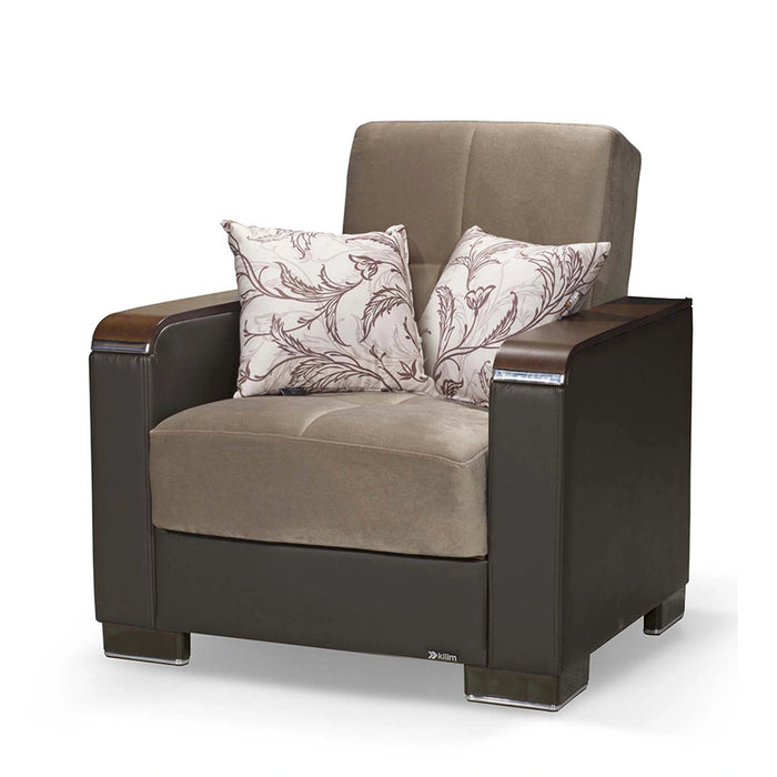 Ottomanson Armada X Collection Upholstered Convertible Wood Trimmed Armchair with Storage