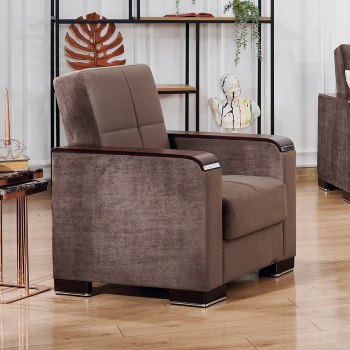 Ottomanson Armada X Collection Upholstered Convertible Wood Trimmed Armchair with Storage