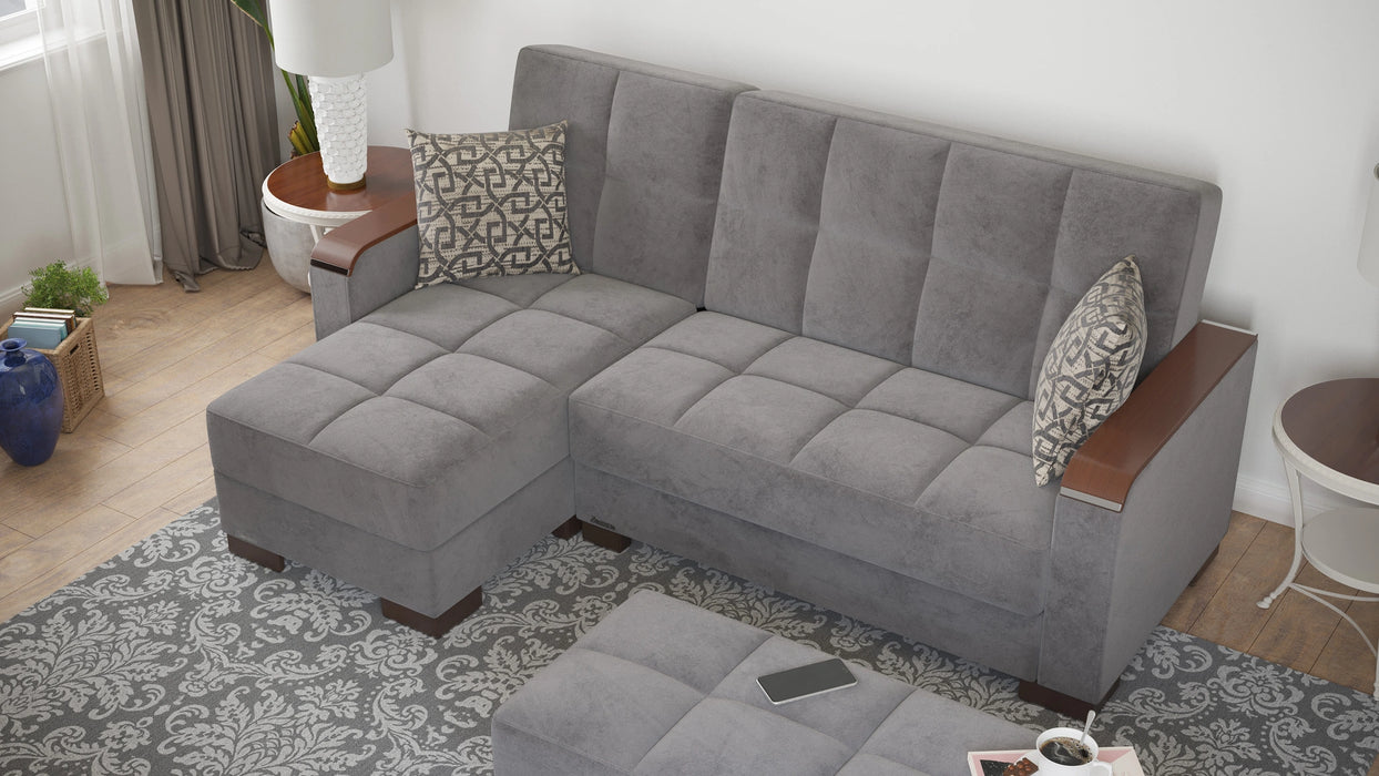 Ottomanson Armada X Collection Upholstered Convertible Wood Trimmed Chaise Lounge with Storage