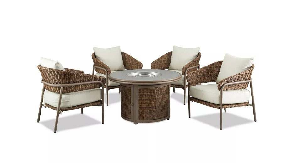 Skyview Wicker 5pc Fire Chat Set - Home And Beyond