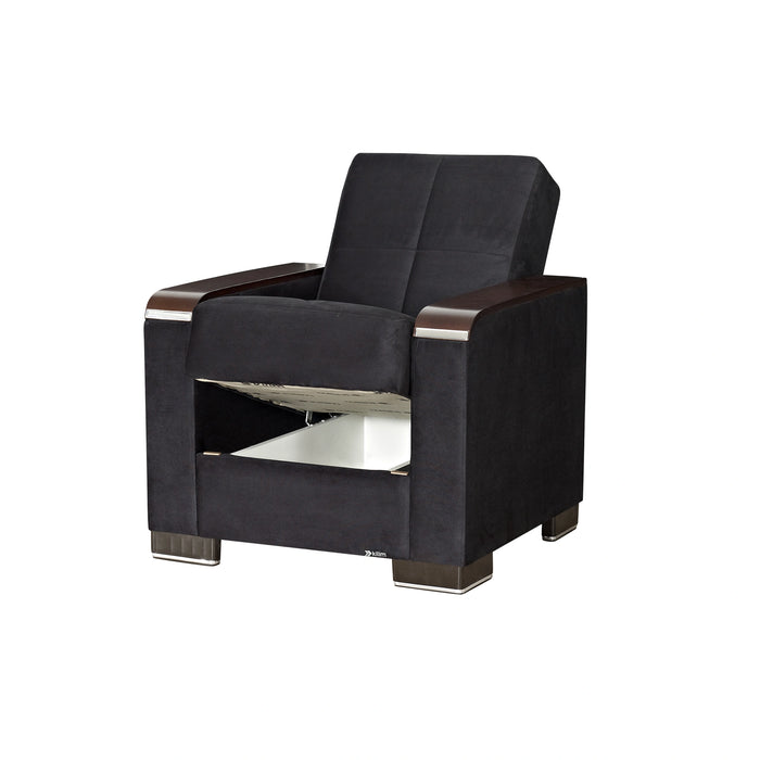 Ottomanson Armada X Collection Upholstered Convertible Wood Trimmed Armchair with Storage