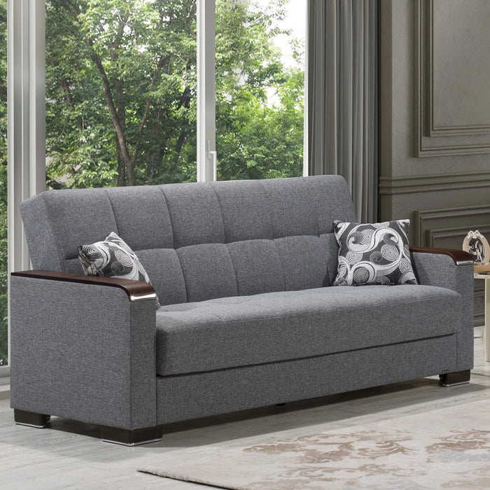 Ottomanson Armada X Collection Upholstered Convertible Wood Trimmed Sofabed with Storage