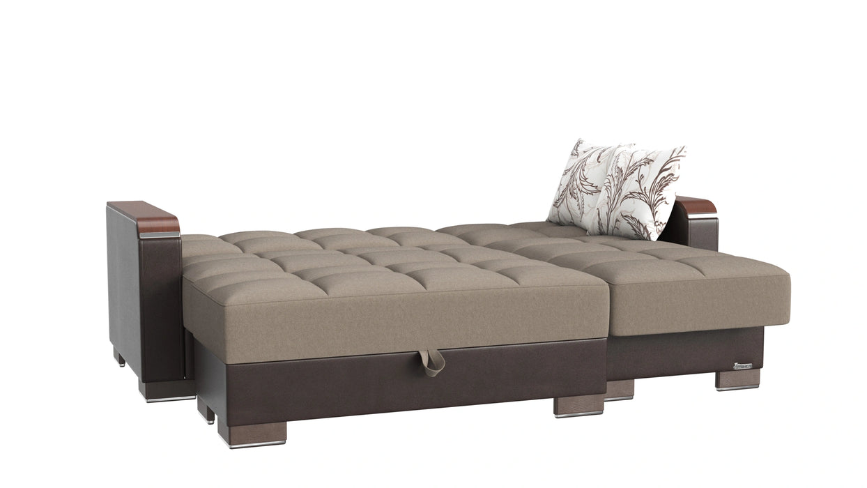 Ottomanson Armada X Collection Upholstered Convertible Wood Trimmed Chaise Lounge with Storage