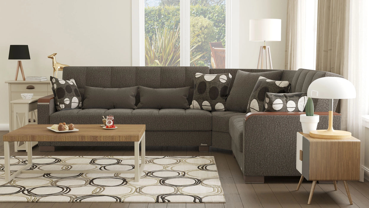 Ottomanson Armada X Collection Upholstered Convertible Wood Trimmed Sectional with Storage