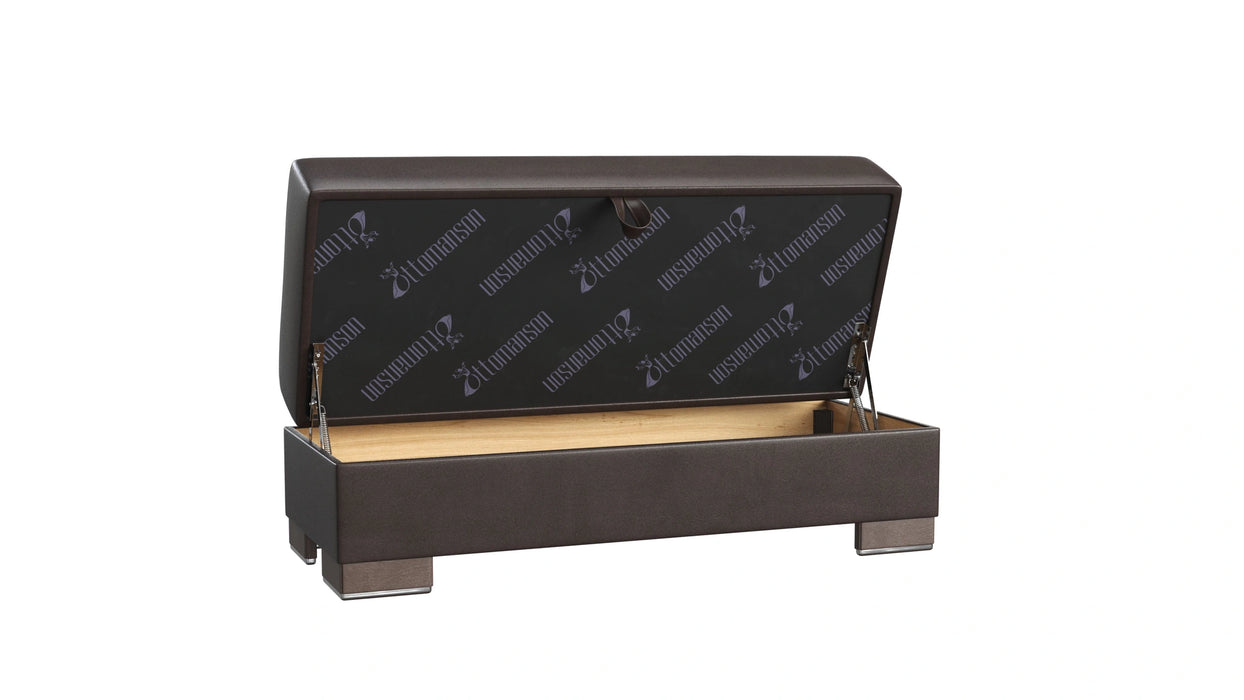Ottomanson Armada X Collection Upholstered Convertible Wood Trimmed Ottoman with Storage
