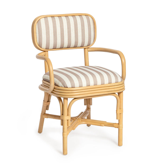 Dorine Striped Performance Linen &amp; Rattan Dining Armchair