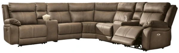 Max-Momentum 7-Piece Biscotti Power Reclining L-Shape Sectional with Audio Consoles