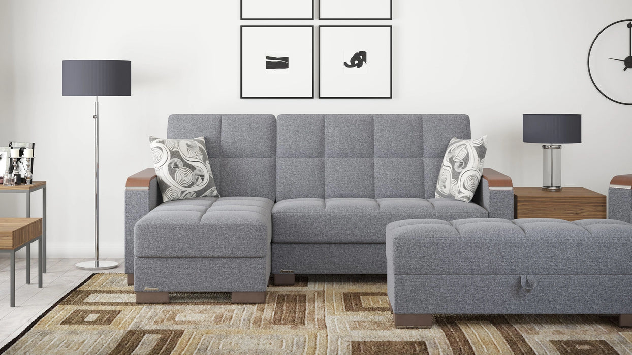 Ottomanson Armada X Collection Upholstered Convertible Wood Trimmed Ottoman with Storage