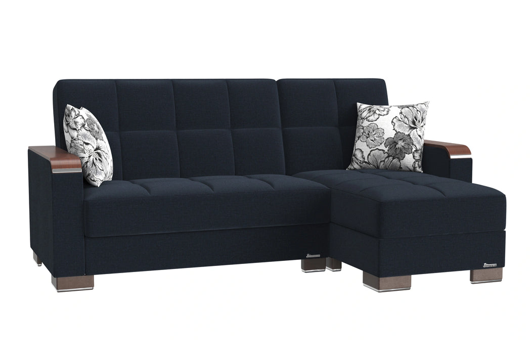 Ottomanson Armada X Collection Upholstered Convertible Wood Trimmed Chaise Lounge with Storage