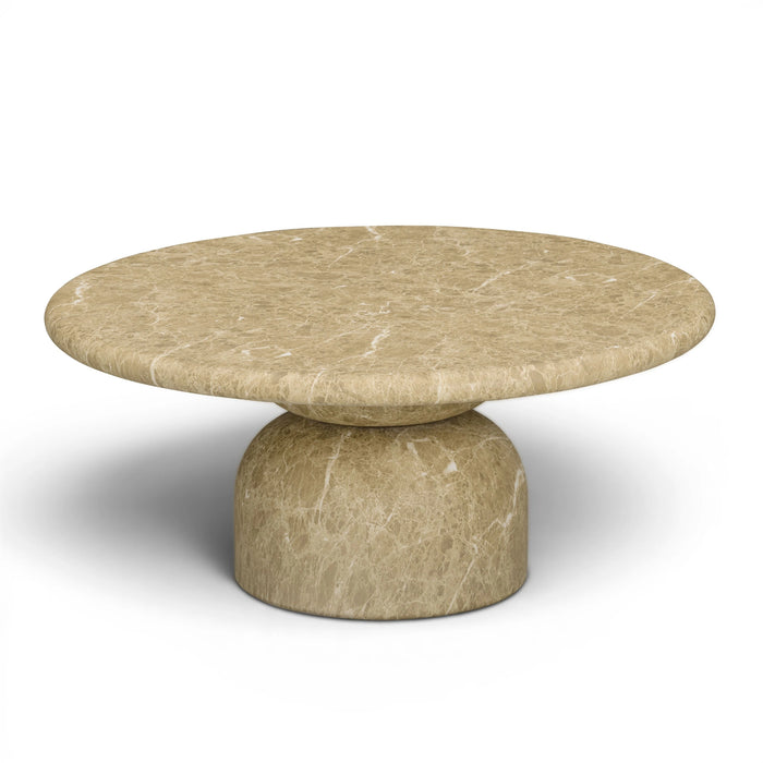 Cynthia 36" Faux Travertine Concrete Indoor/Outdoor Coffee Table