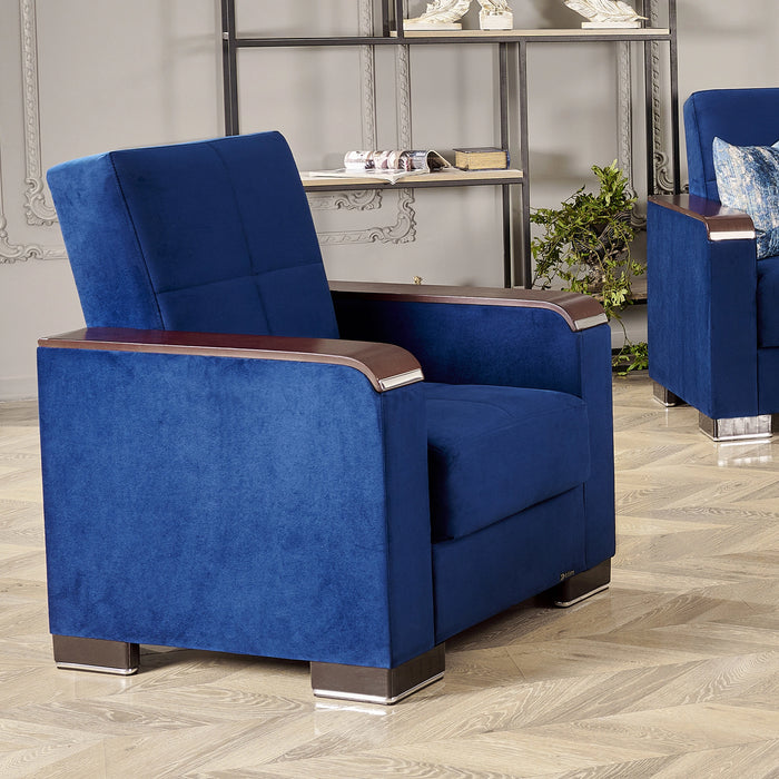 Ottomanson Armada X Collection Upholstered Convertible Wood Trimmed Armchair with Storage