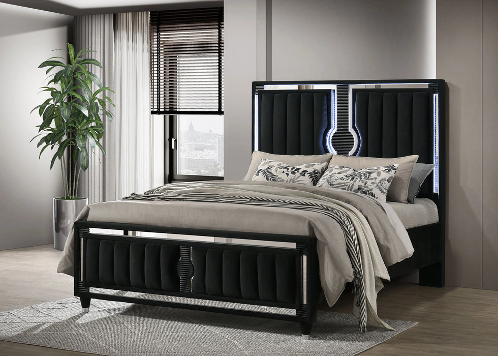 Ravenne Velvet Upholstered LED Panel Bed