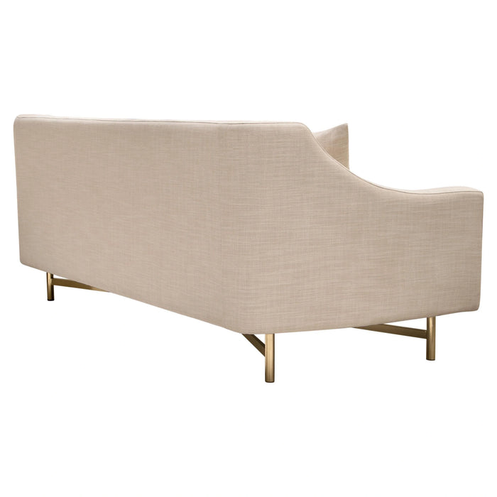 Croft Fabric Sofa in Sand Linen Fabric w/ Accent Pillows and Gold Metal Criss-Cross Frame by Diamond Sofa