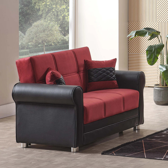 Ottomanson Avalon Collection Upholstered Convertible Loveseat with Storage, Burgundy