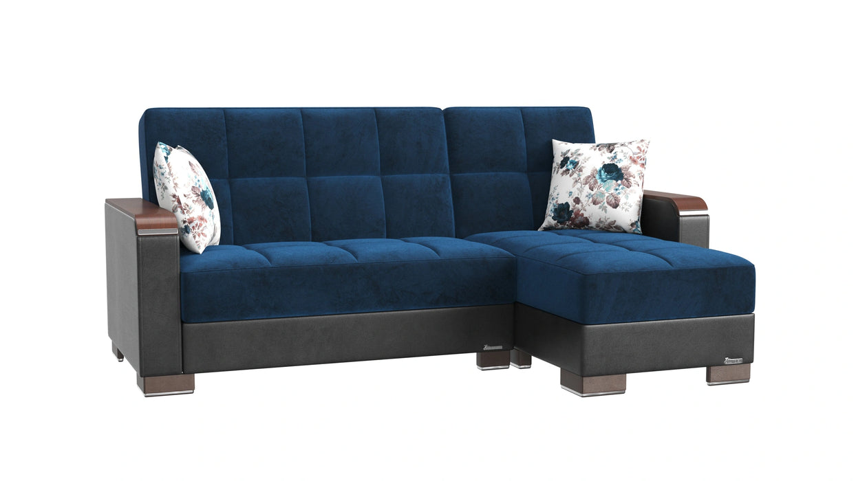 Ottomanson Armada X Collection Upholstered Convertible Wood Trimmed Chaise Lounge with Storage