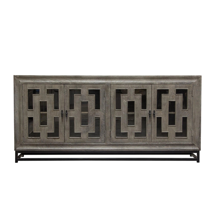 Bastille 76" 4-Door Solid Mango Wood Sideboard in Walnut Grey Finish w/ Black Iron Legs by Diamond Sofa