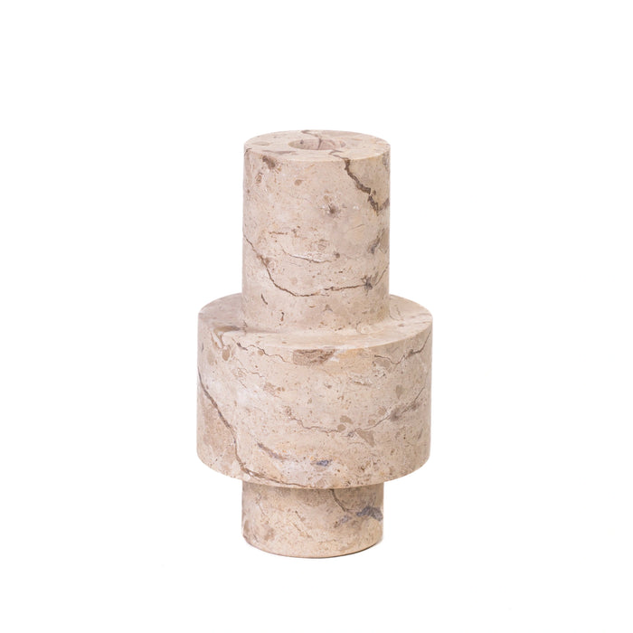Natural Travertine Turned Candle Holder