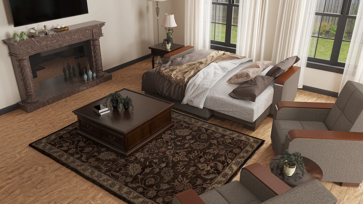 Ottomanson Armada X Collection Upholstered Convertible Wood Trimmed Chaise Lounge with Storage