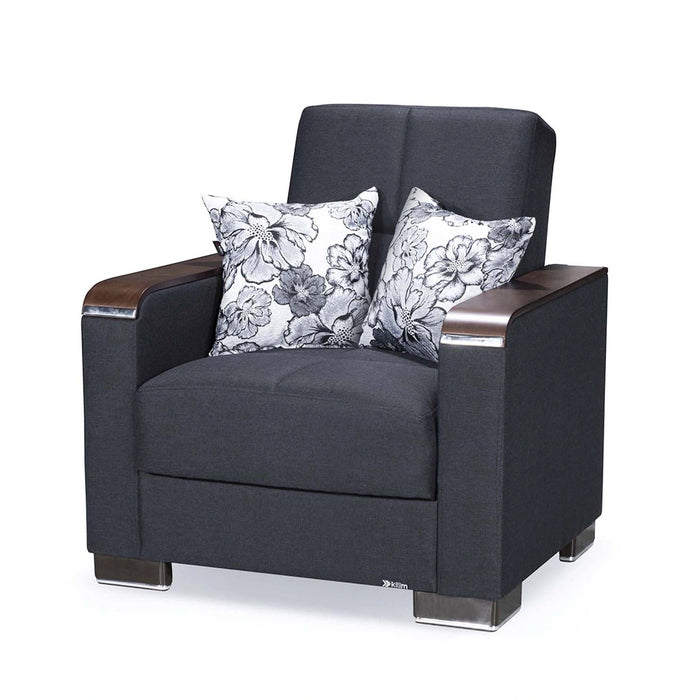 Ottomanson Armada X Collection Upholstered Convertible Wood Trimmed Armchair with Storage