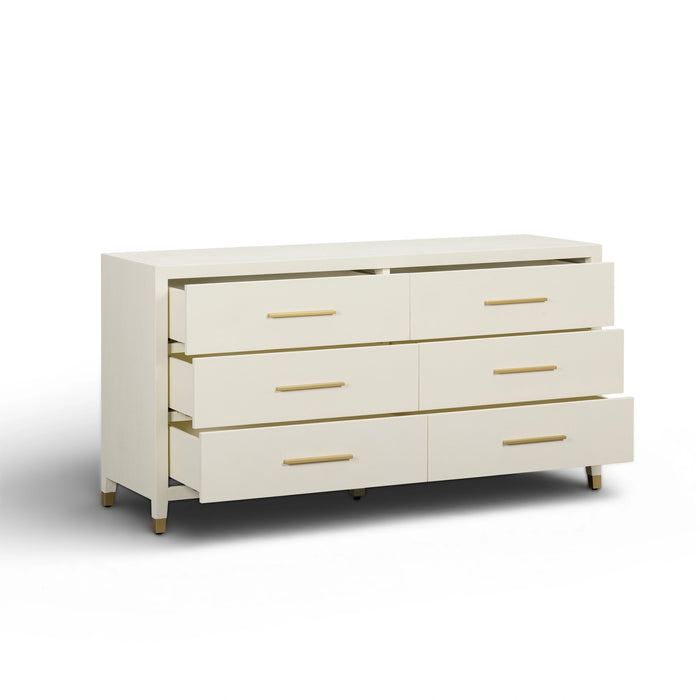 Dani 62" Cream Faux Shagreen 6-Drawer Dresser