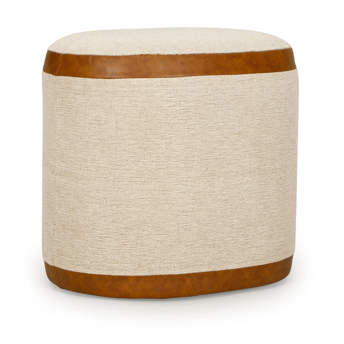 Huche Cotton Jute and Vegan Leather Oval Contract-Grade Pouf