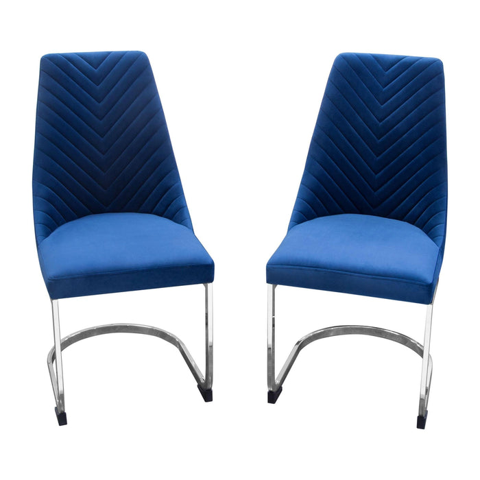 Vogue Set of (2) Dining Chairs in Navy Blue Velvet with Polished Silver Metal Base by Diamond Sofa