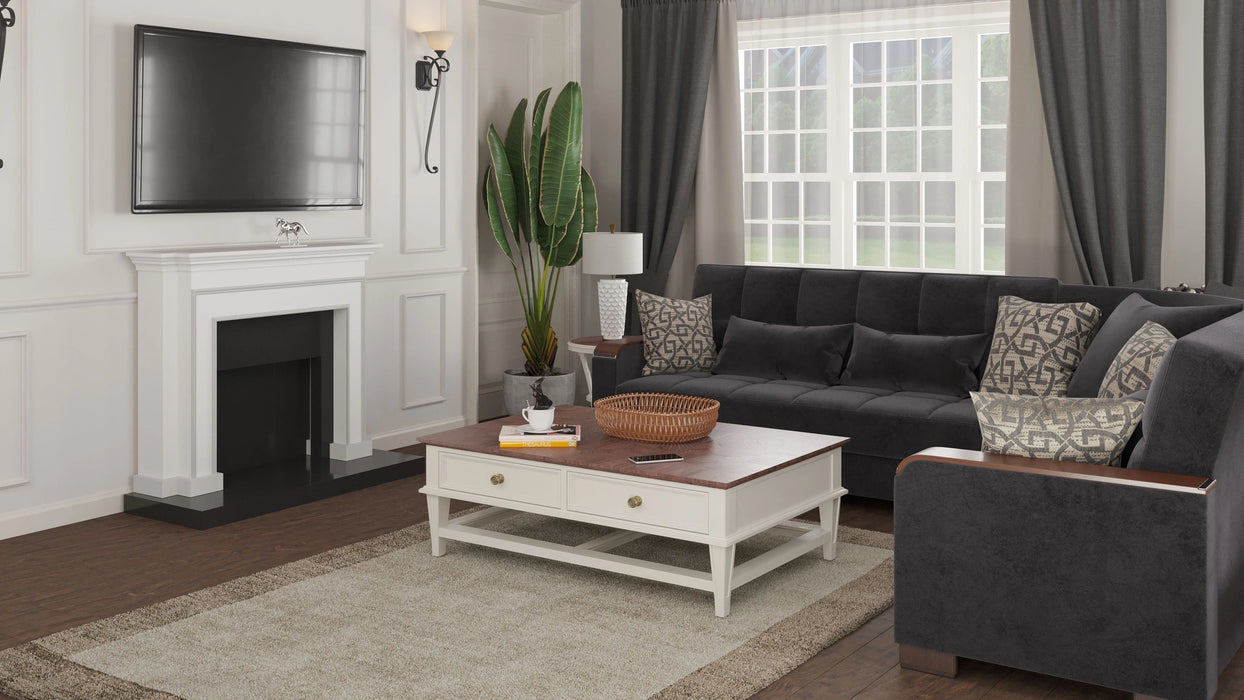 Ottomanson Armada X Collection Upholstered Convertible Wood Trimmed Sectional with Storage