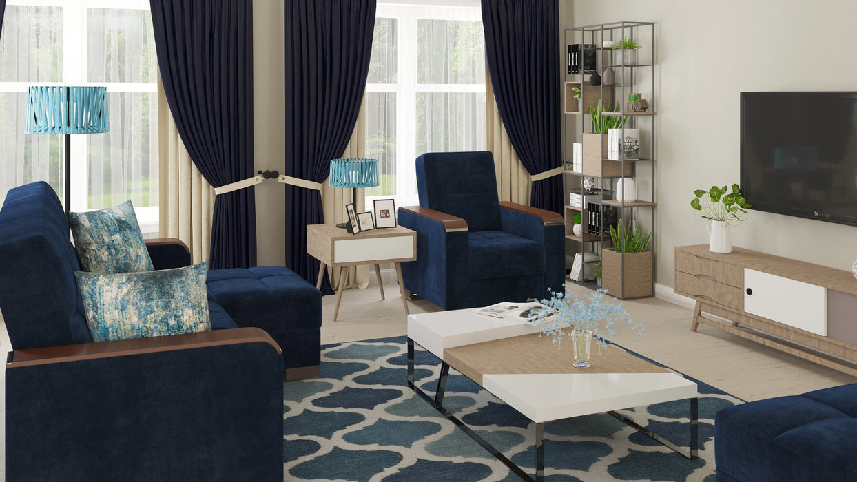 Ottomanson Armada X Collection Upholstered Convertible Wood Trimmed Chaise Lounge with Storage