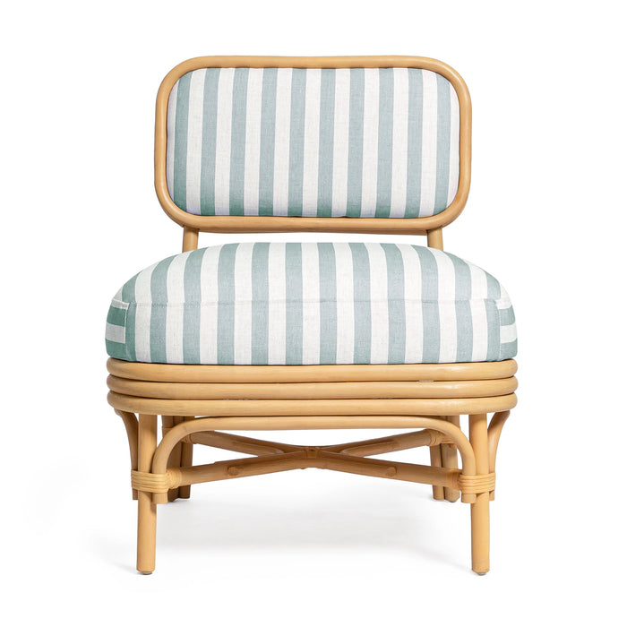 Dorine Striped Performance Linen &amp; Rattan Accent Chair