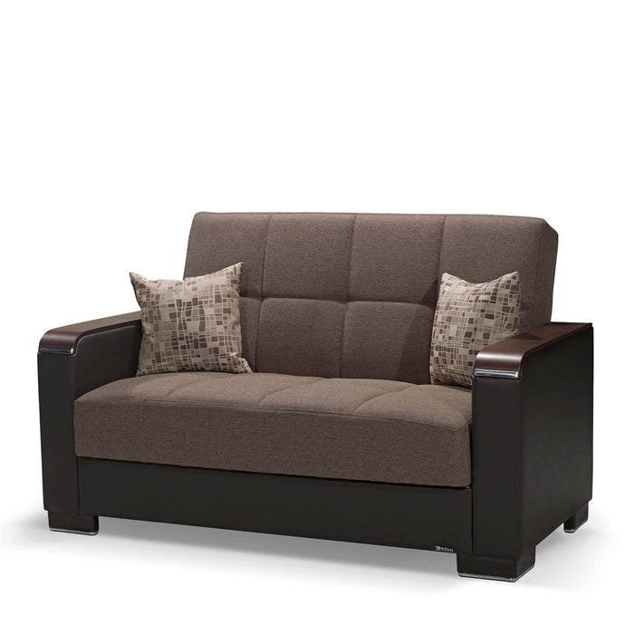 Ottomanson Armada X Collection Upholstered Convertible Wood Trimmed Loveseat with Storage