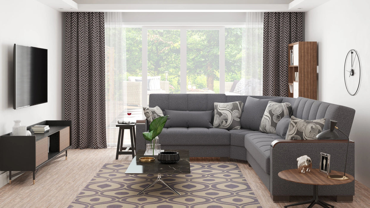 Ottomanson Armada X Collection Upholstered Convertible Wood Trimmed Sectional with Storage