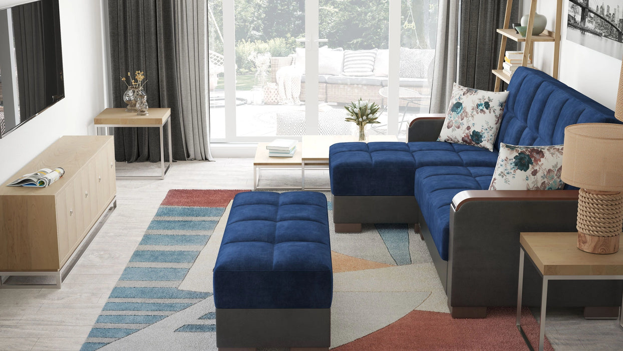 Ottomanson Armada X Collection Upholstered Convertible Wood Trimmed Chaise Lounge with Storage