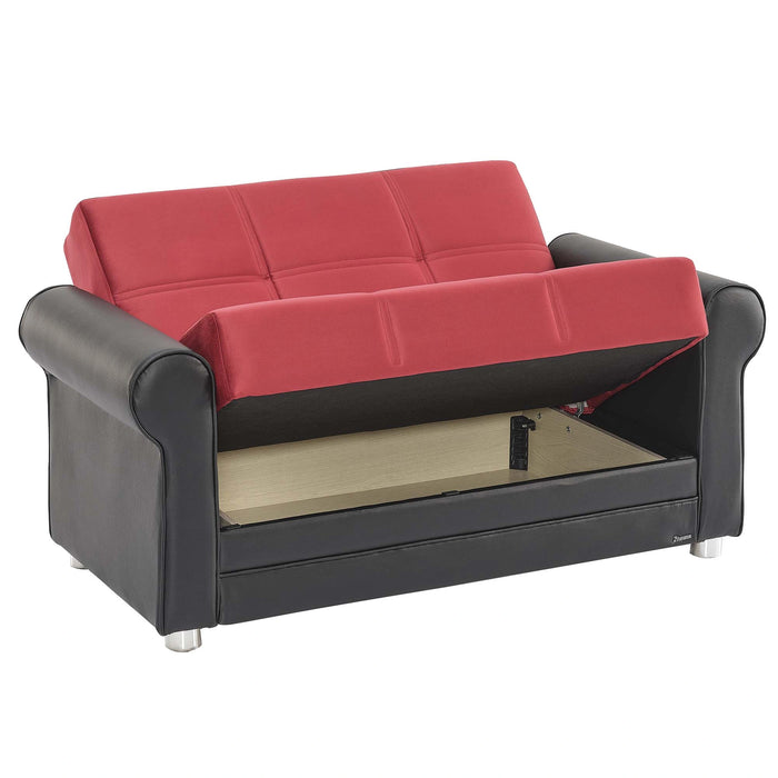 Ottomanson Avalon Collection Upholstered Convertible Loveseat with Storage, Burgundy