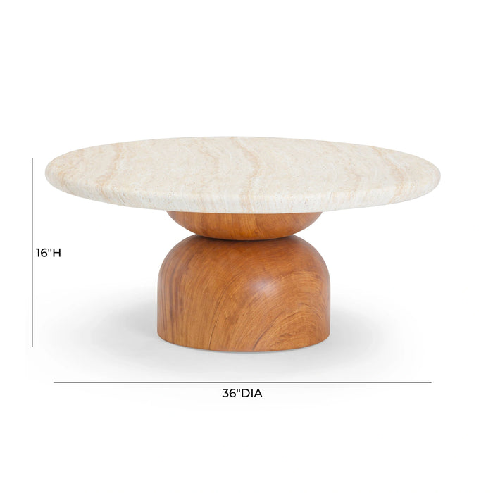 Cynthia 36" Faux Travertine Concrete Indoor/Outdoor Coffee Table