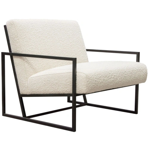 Luxe Accent Chair in Bone Boucle Textured Fabric with Black Powder Coat Frame