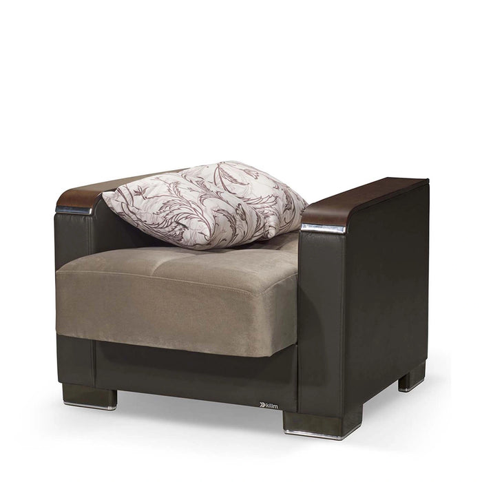 Ottomanson Armada X Collection Upholstered Convertible Wood Trimmed Armchair with Storage