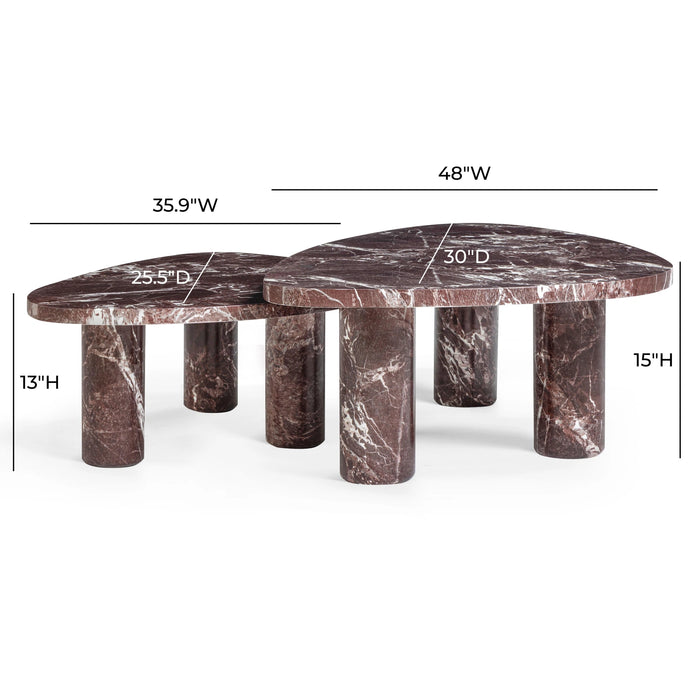 Libby 2-Piece Faux Red Levanto Marble Indoor/Outdoor Nesting Coffee Table Set