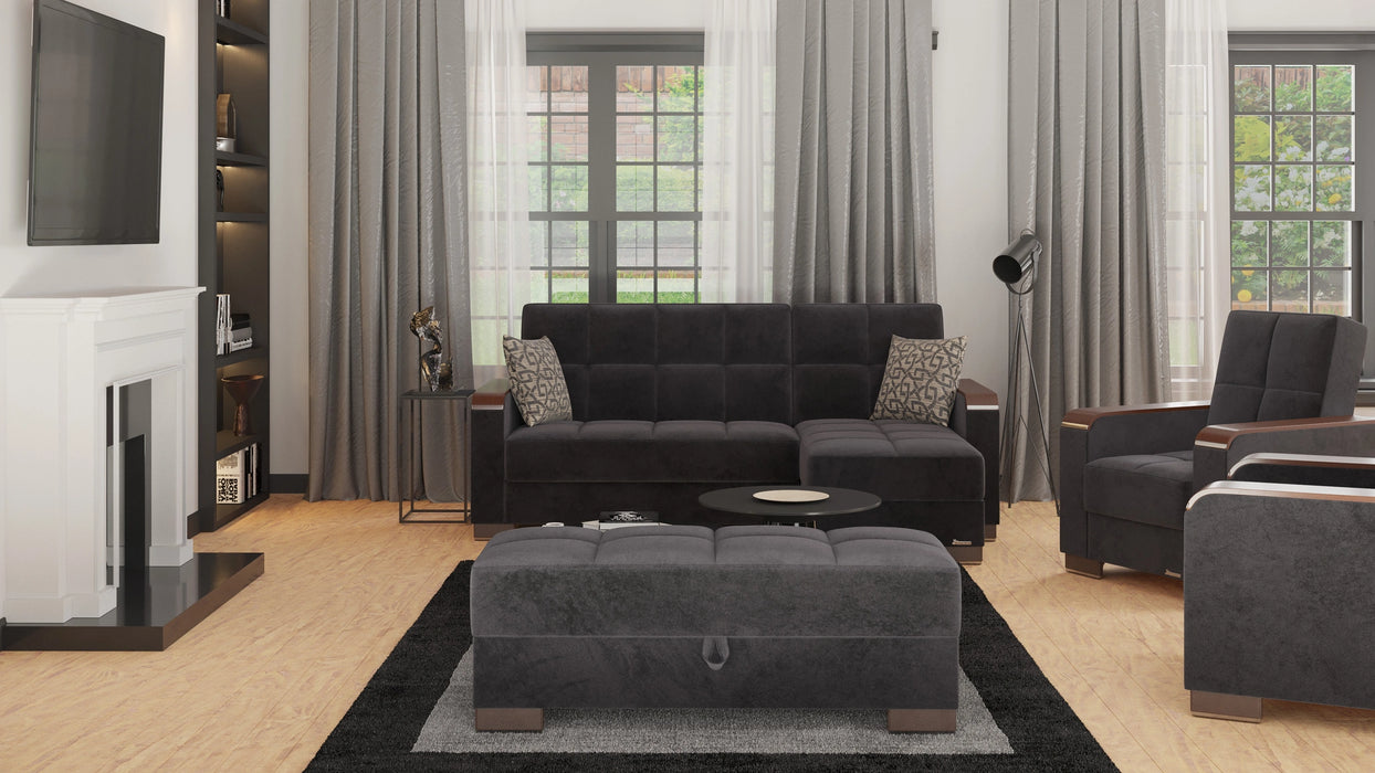 Ottomanson Armada X Collection Upholstered Convertible Wood Trimmed Chaise Lounge with Storage